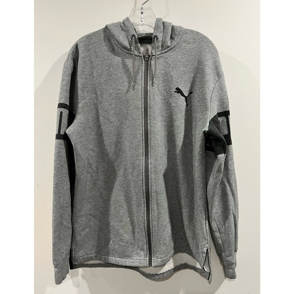 💚 Puma Gray Signature Zip Front‎ Hoodie Hooded Jacket Sweatshirt Men's size M - Picture 1 of 8